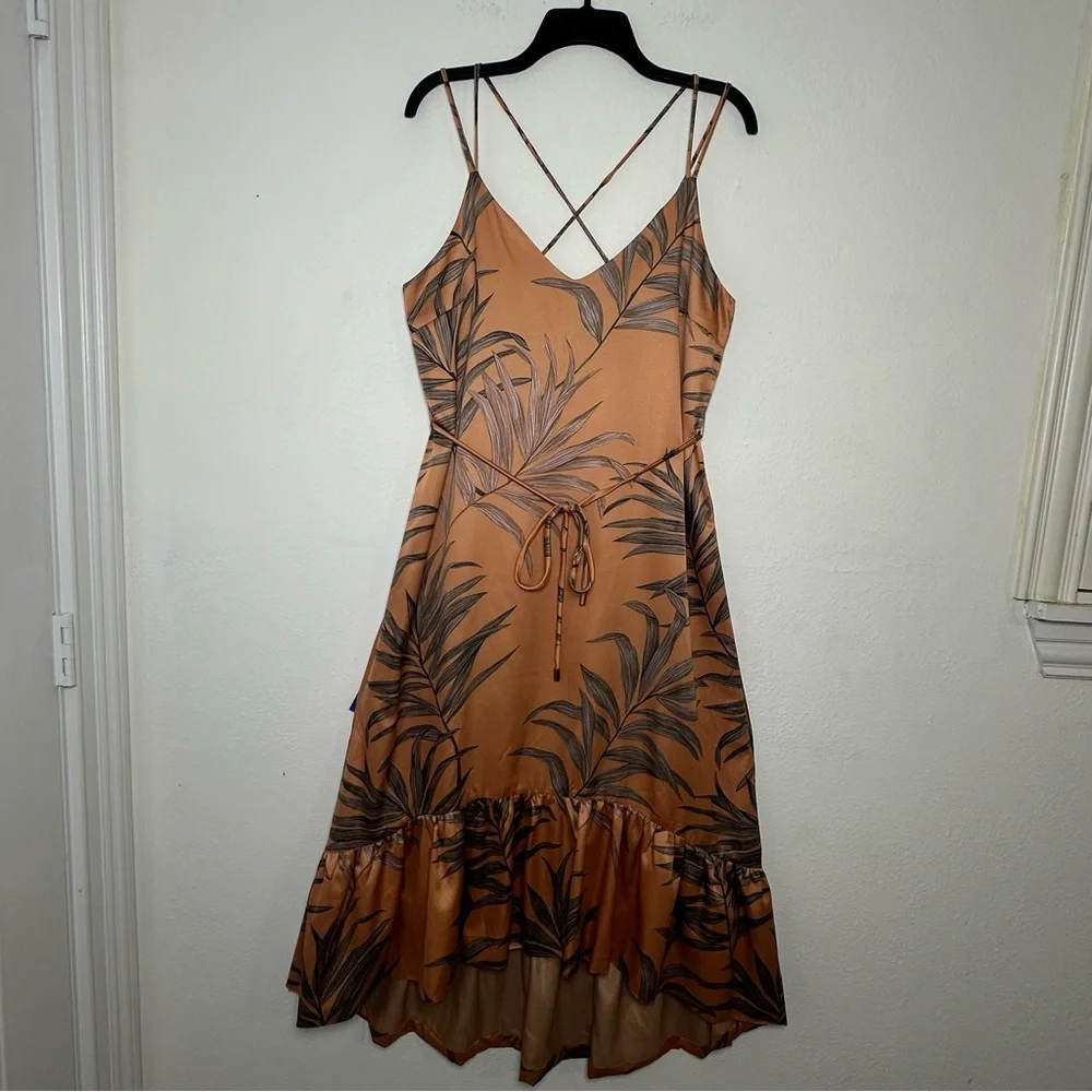 L'ATISTE Mermaid Tails Coral Brown Leaf Pattern Midi Dress - Picture 2 of 15